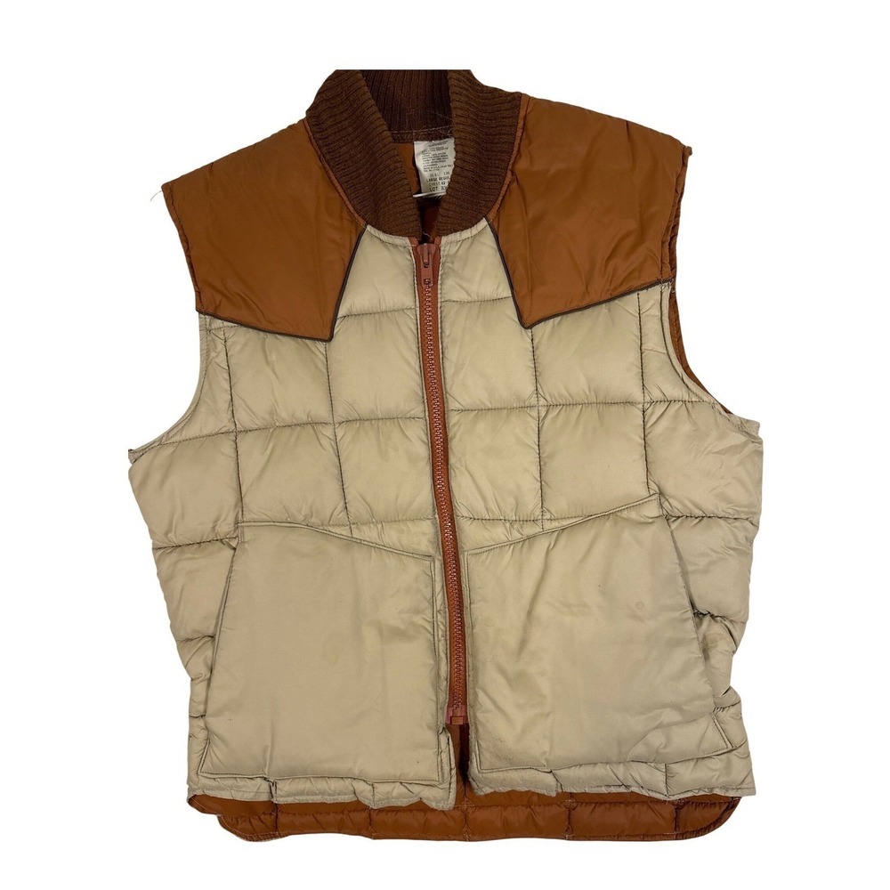 Vintage Walls Blizzard Pruf Insulated Vest Mens Large Tan Brown Western Quilted